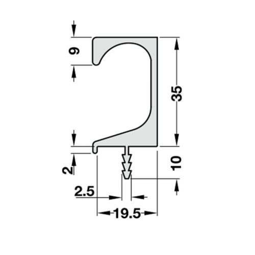 Kích thước tay nắm tủ dạng thanh nhôm Hafele 126.27.905