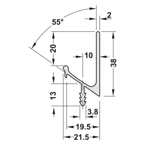 Kích thước tay nắm tủ dạng thanh nhôm Hafele 126.35.925