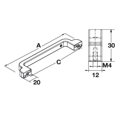 Kích thước tay nắm tủ Hafele 106.61.943