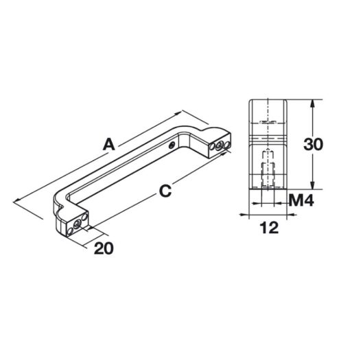 Kích thước tay nắm tủ H1530 dài 148mm Hafele 106.61.143