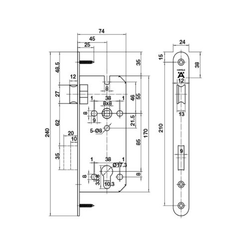 Kích thước thân khóa 45/85mm Hafele DIY 489.10.563