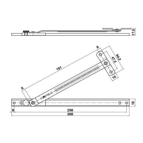 Kích thước thanh hạn vị cửa nhôm 268mm Hafele 972.05.412