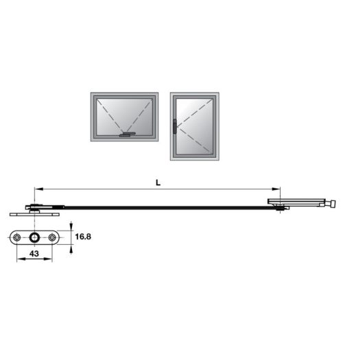 Kích thước thanh hạn vị góc mở 300mm Hafele 973.02.301