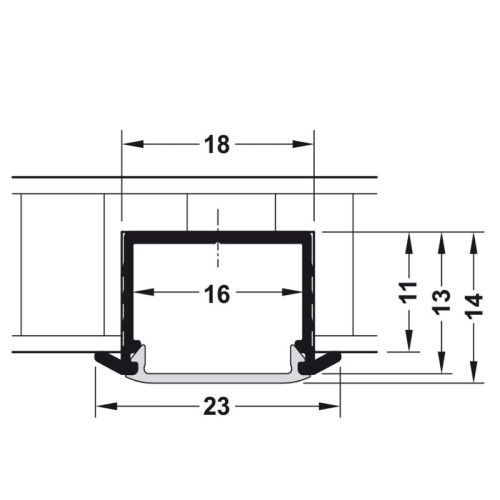 Kích thước thanh nhôm gắn âm Hafele 833.72.846