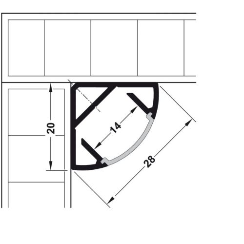 Kích thước thanh nhôm gắn góc Hafele 833.74.812