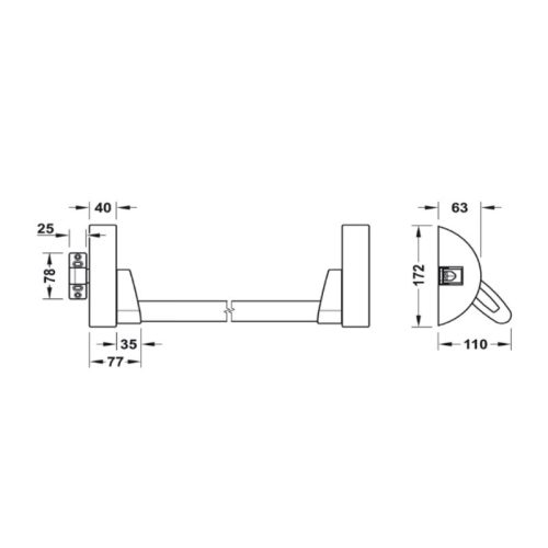 Kích thước thanh thoát hiểm chốt ngang Hafele 901.02.400
