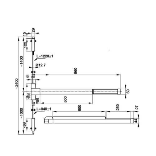 Kích thước thanh thoát hiểm với chốt dọc Hafele 911.52.134