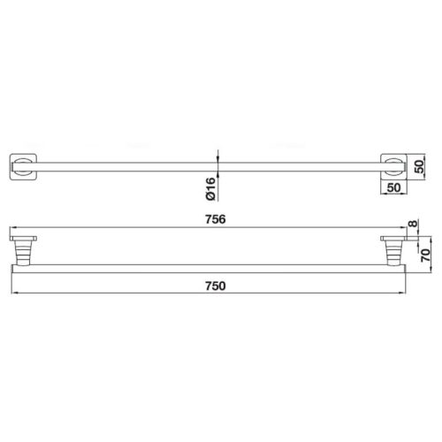 Kích thước thanh treo khăn đơn 750mm Hafele 580.41.511