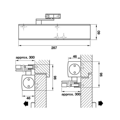 Thiết bị đóng cửa tự động 200Kg Hafele 931.16.579 4 Kích thước thiết bị đóng cửa tự động 200Kg Hafele 931.16.579