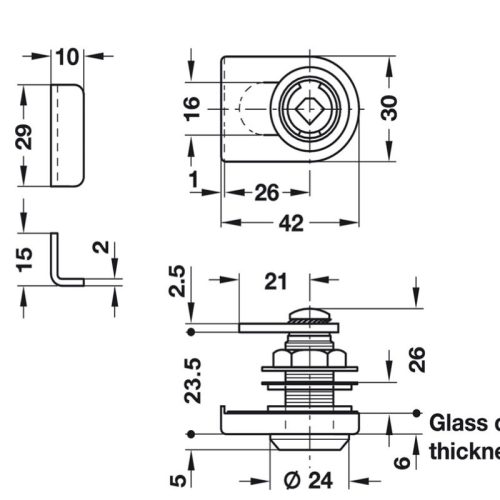 Kích thước vỏ khóa cho tay nắm cửa kính SYMO Hafele 233.42.601