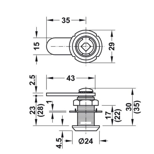 Kích thước vỏ khóa cốp Hafele 235.88.621