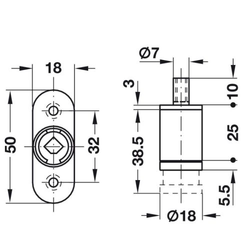 Kích thước vỏ khóa nhấn SYMO3000 Hafele 234.65.601