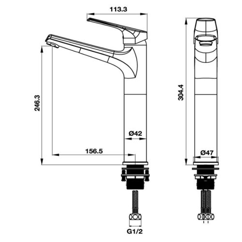 Kích thước vòi trộn Lavabo Vigor 240 Hafele 495.61.140