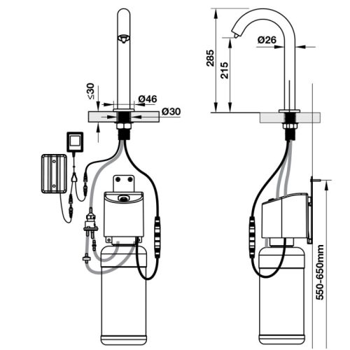 Kích thước vòi xịt xà bông cảm ứng gắn tường L185 Hafele 589.64.031