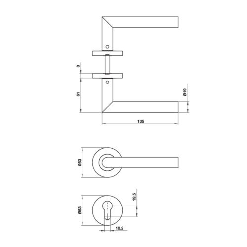 Kích thước bộ tay nắm gạt Häfele DIY 499.62.672