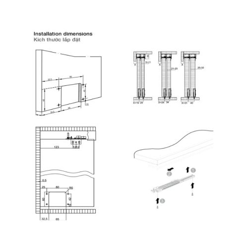 Hướng dẫn lắp đặt của phụ kiện cửa trượt tủ Slido Classic 50 IF Hafele 401.30.005