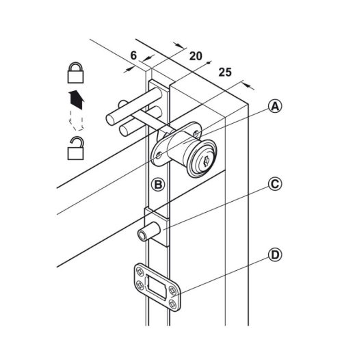 Lắp đặt vỏ khóa trung tâm SYMO3000 có lõi xoay Hafele 234.98.611