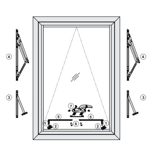 Phụ kiện cửa sổ mở hất ra ngoài nhôm Xingfa55 Hafele WDOP112