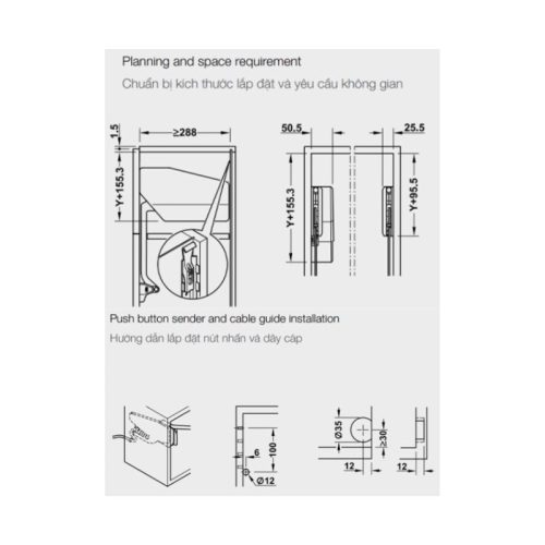 Thiết kế của bộ tay nâng điện Hafele Free Fold 372.29.704