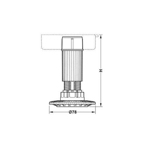 Thiết kế của chân tủ có điều chỉnh chiều cao H60mm Hafele 637.76.351