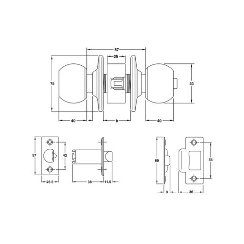 Thiết kế của khóa nắm tròn cho cửa chính loại nhỏ Hafele 911.64.680