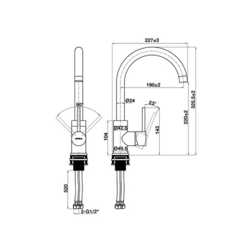 Thiết kế của vòi rửa bát nóng lạnh Hafele HT21-CH1F220C 577.56.300