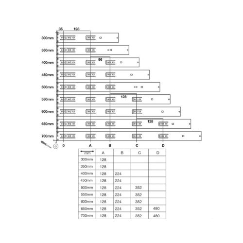 Thông số của ray bi giảm chấn dài 400mm Hafele 494.02.063