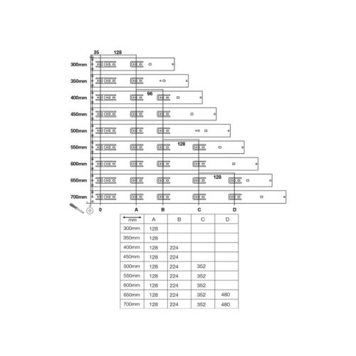 Thông số của Ray bi không giảm chấn dài 450mm Hafele 494.02.144