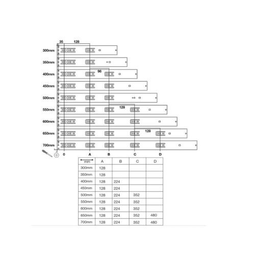 Thông số của ray bi nhấn mở 300mm Hafele 494.02.081