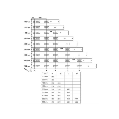 Thông số của ray bi nhấn mở 500mm Hafele 494.02.085