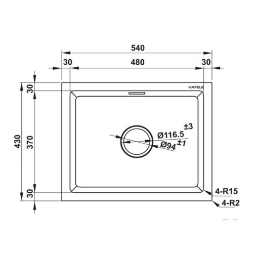 Kích thước chậu rửa bát đá 1 hố Hafele Essence HS22-GEN1S60S 577.25.500
