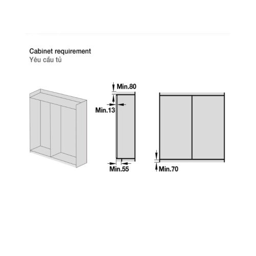 Yêu cầu tủ của phụ kiện cửa trượt tủ Slido Fold 20VF Hafele 401.30.009