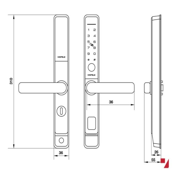 Kích thước khóa vân tay Hafele DL6600 912.20.145