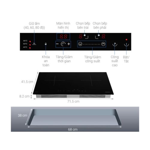 Kích thước bếp từ đôi Hafele HC-I2712A 536.61.716 lắp âm