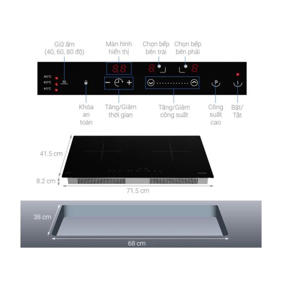 Kích thước bếp từ đôi Hafele HC-I2712A 536.61.716 lắp âm