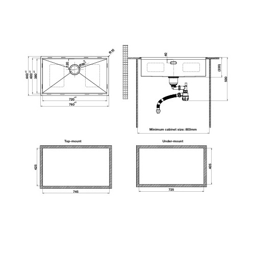 Chậu rửa bát Inox 1 hố Hafele WS R0 HS24-SSN1S-7644 SILVER 567.24.467 6 Kích thước chậu rửa bát Inox 1 hố Hafele WS R0 HS24-SSN1S-7644 SILVER 567.24.467