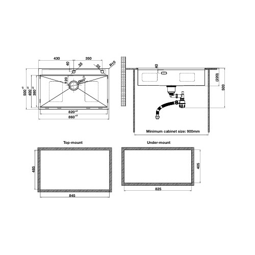 Chậu rửa bát Inox 1 hố Hafele WS R0 HS24-SSN1S-8650 SILVER 567.20.637 6 Kích thước chậu rửa bát Inox 1 hố Hafele WS R0 HS24-SSN1S-8650 SILVER 567.20.637