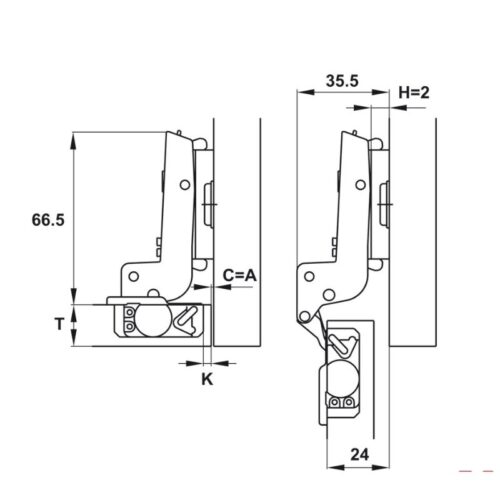 Kích thước bản lề lọt lòng Metallamat Neo 110º Hafele 334.20.011