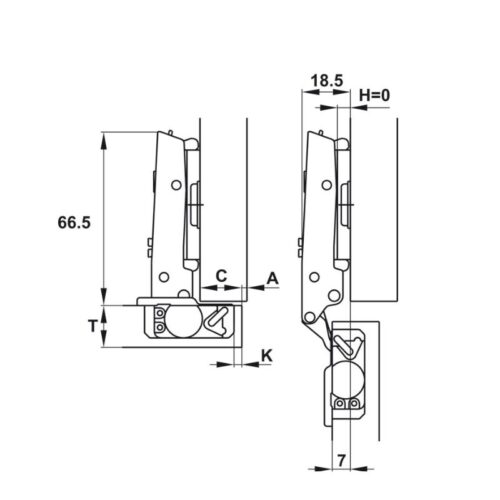 Kích thước bản lề trùm ngoài Metallamat Neo 110º Hafele 334.00.011