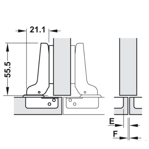Bản lề trùm nửa không bật Metalla A 110° Hafele 315.31.551 3 Kích thước bản lề trùm nửa không bật Metalla A 110° Hafele 315.31.551