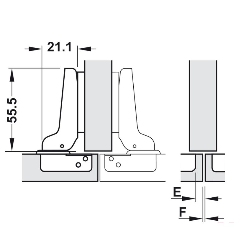 Kích thước bản lề trùm nửa không bật Metalla A 110° Hafele 315.31.551 Kích thước bản lề trùm nửa không bật Metalla A 110° Hafele 315.31.551