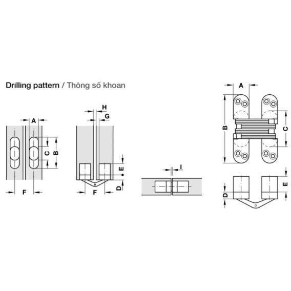 Kích thước khoan bản lề âm cho cửa gỗ dày 22 - 26mm Hafele 341.07.545