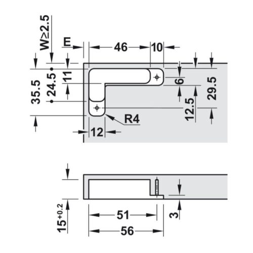 Kích thước bản lề âm 3 chiều Hafele 342.79.300-1
