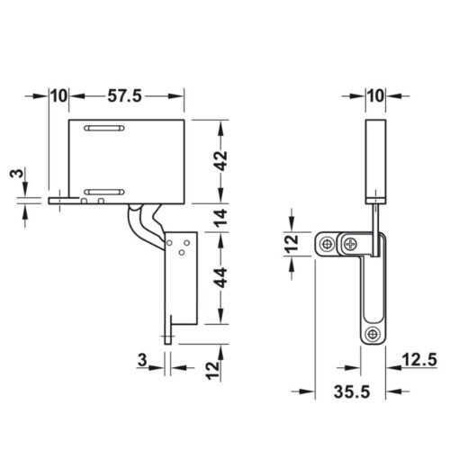 Kích thước bản lề âm 3 chiều Hafele 342.79.300