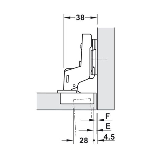 Bản lề lọt lòng Metalla A 95º cho cửa dày Hafele 311.81.506 3 Kích thước bản lề lọt lòng Metalla A 95º cho cửa dày Hafele 311.81.506