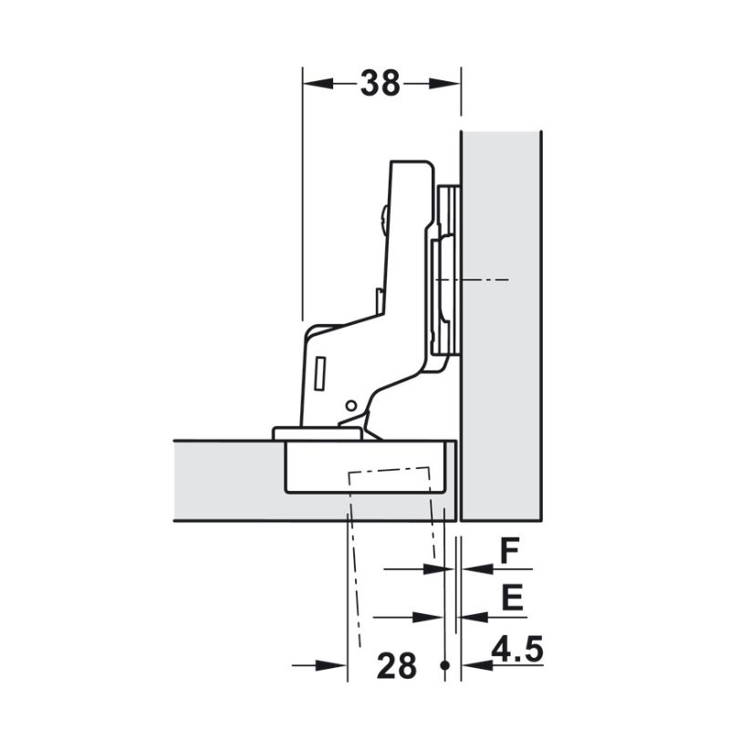 Kích thước bản lề lọt lòng Metalla A 95º cho cửa dày Hafele 311.81.506 Kích thước bản lề lọt lòng Metalla A 95º cho cửa dày Hafele 311.81.506