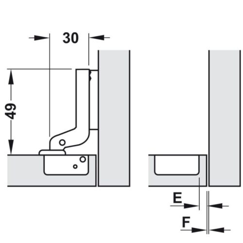 Kích thước bản lề lọt lòng Metalla Mini A 110º Hafele 311.01.072