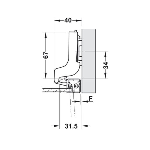 Kích thước bản lề lọt lòng tủ khung nhôm Hafele 311.68.512