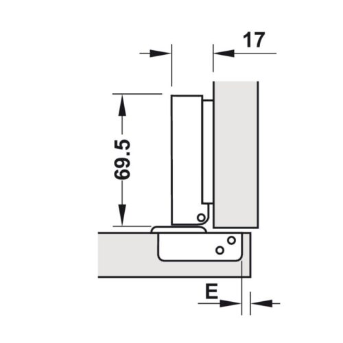 Kích thước bản lề Metalla SM 95° trùm ngoài Hafele 308.03.003