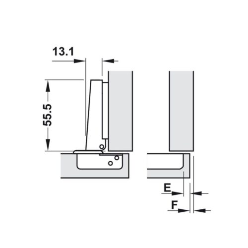 Kích thước bản lề trùm ngoài Metalla A 110°​ không giảm chấn Hafele 311.01.077